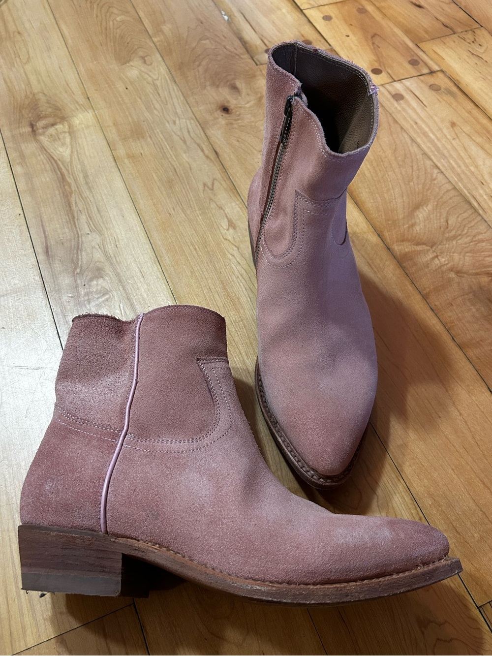 FRYE Billy Inside Zip Bootie Rose Pink Suede Western Cowboy Ankle Boots 8